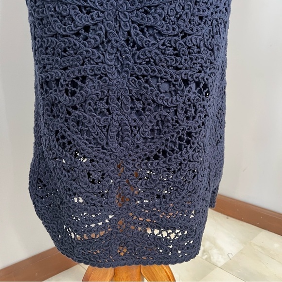 Brooks Brothers Crochet Cotton Midi Dress Preppy Career Business Blue Minimalist - Picture 10 of 13